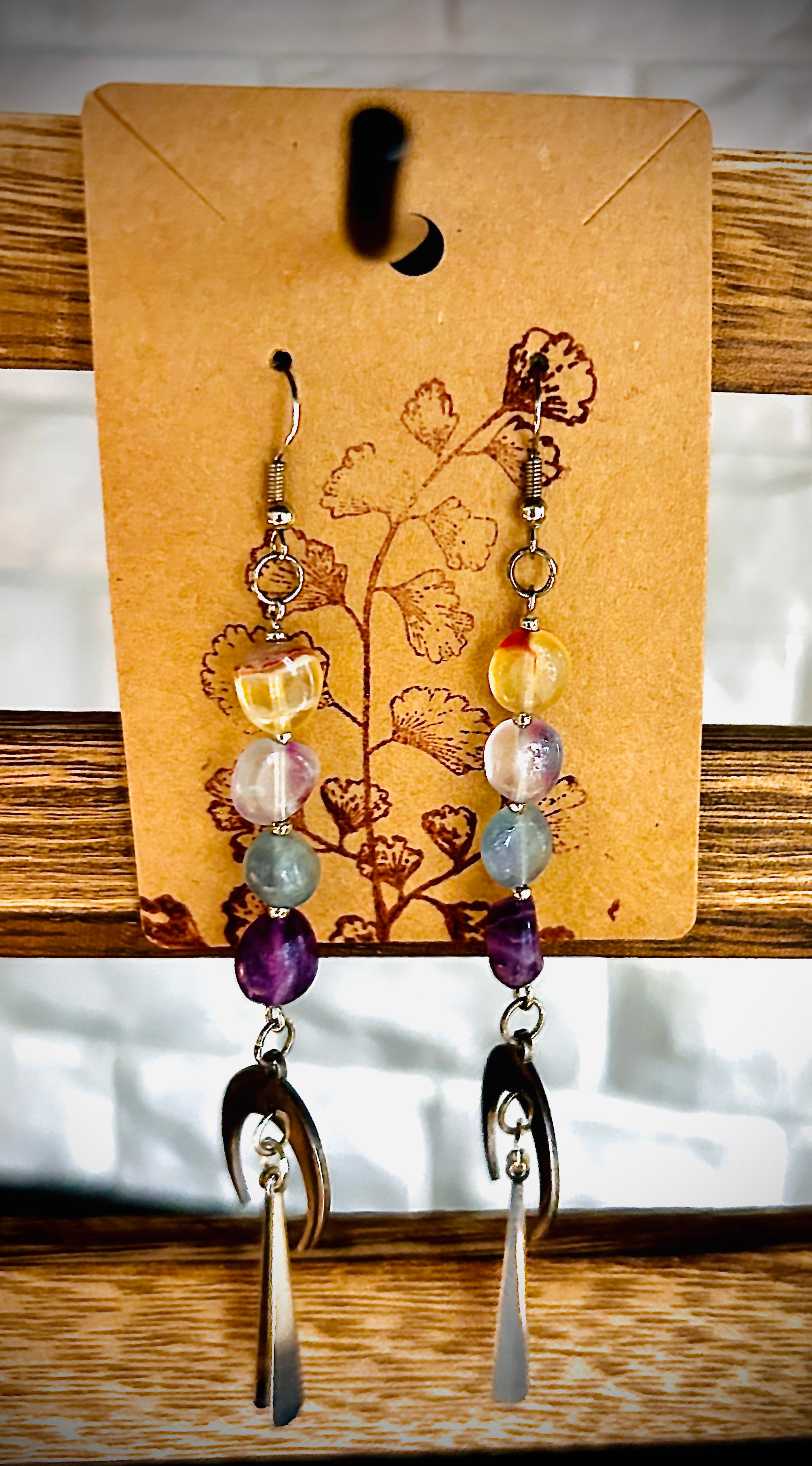 Colorful Fluorite & Silver Moon Charms