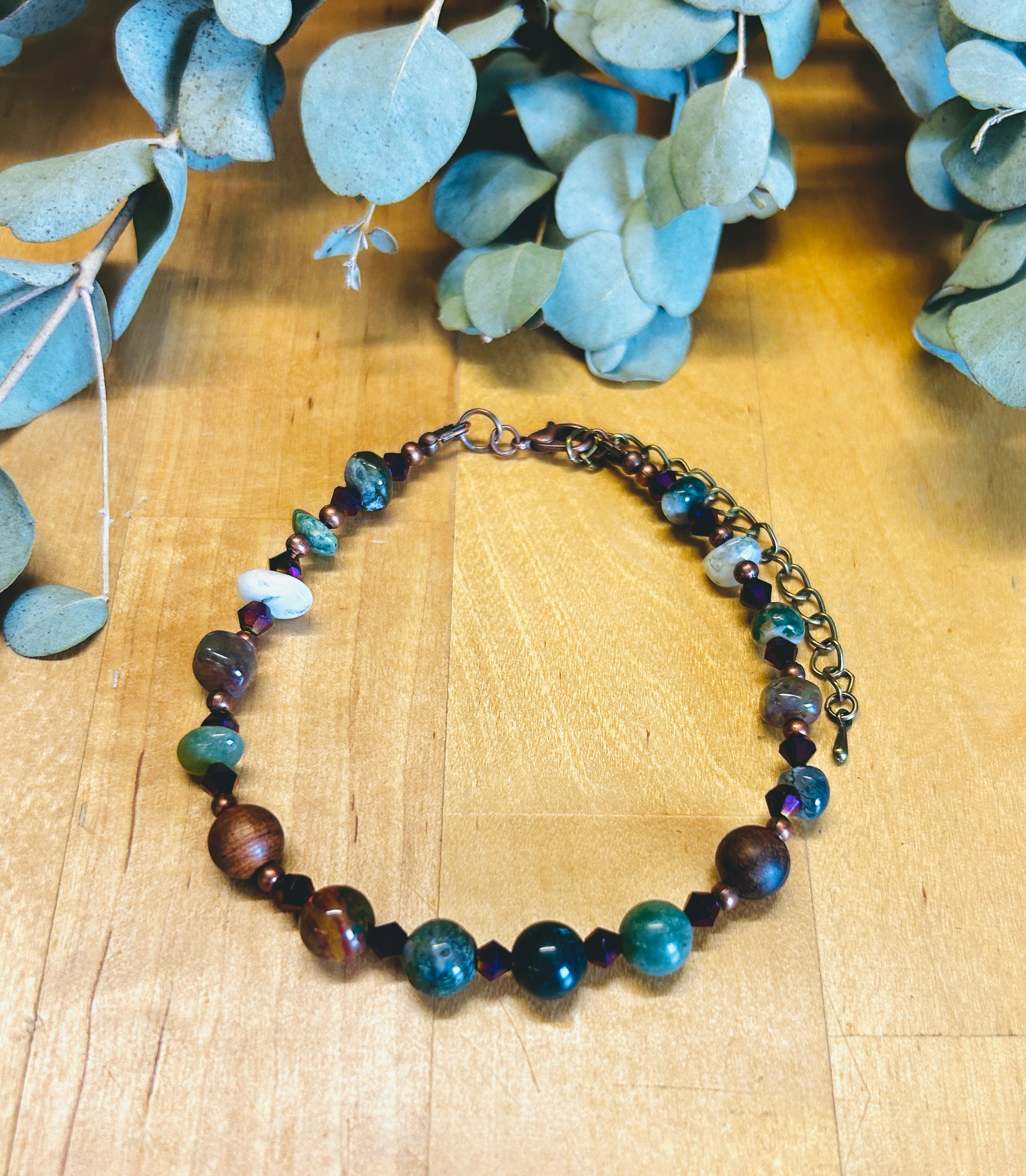 Indian & Moss Agate Adjustable Bracelet