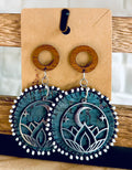 Silver Lotus Moon Charm Round Post Earrings with Beaded Edge
