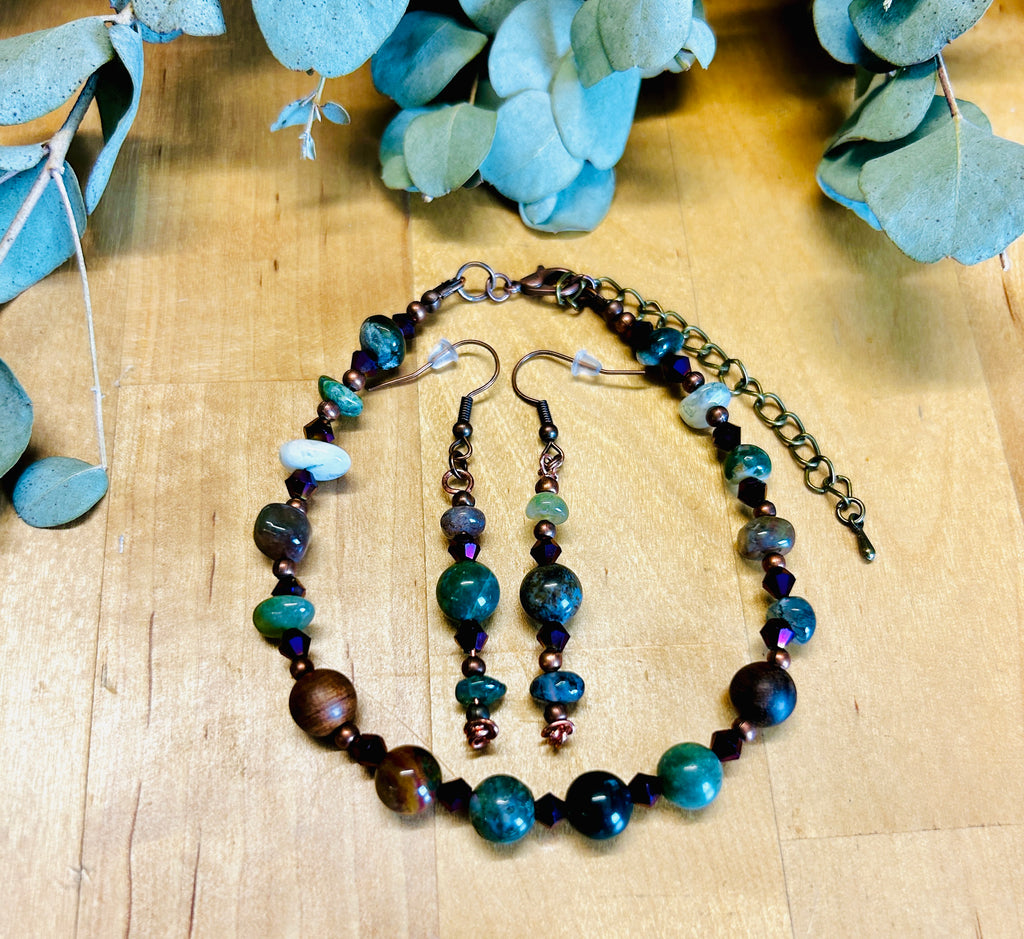 Indian & Moss Agate Adjustable Bracelet