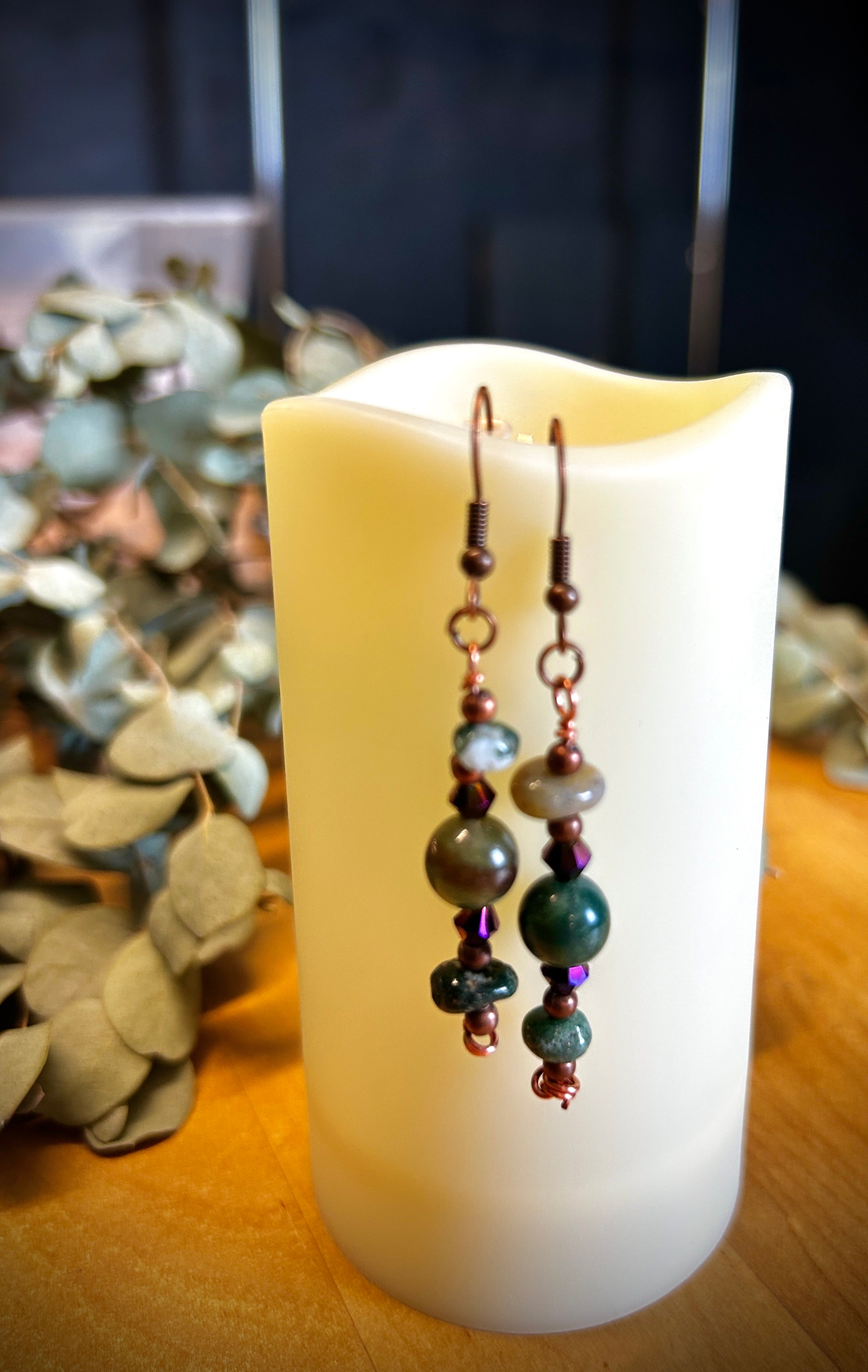 Indian & Moss Agate Dangle Earrings
