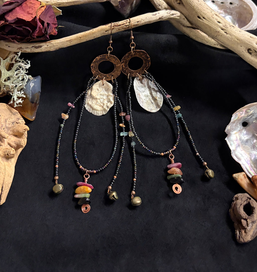 Dark Shores Beaded Tourmaline Statement Earrings
