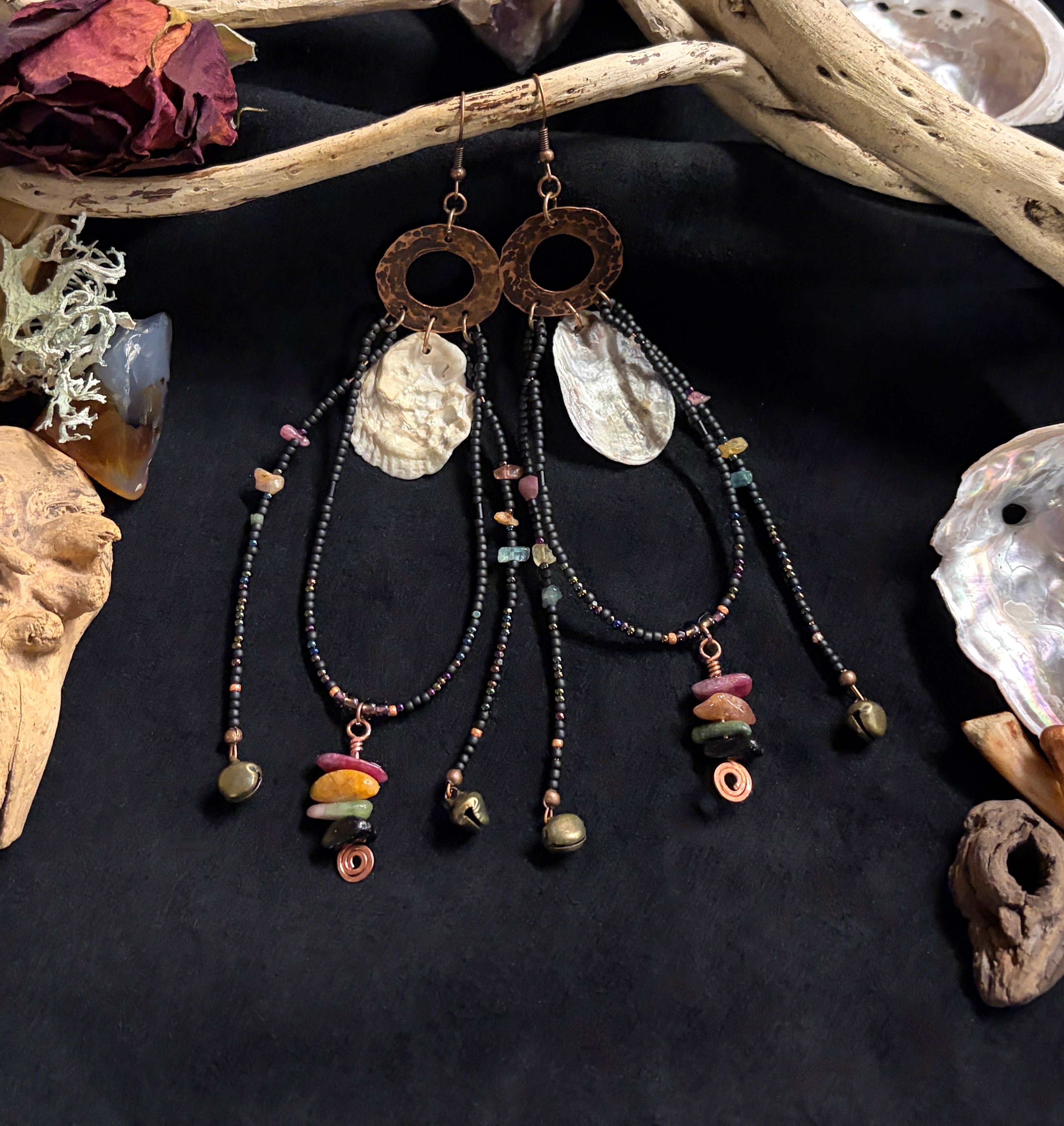Dark Shores Beaded Tourmaline Statement Earrings
