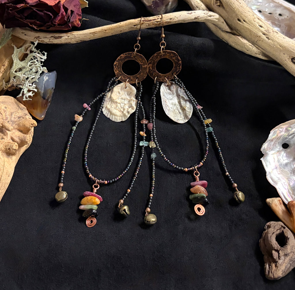Dark Shores Beaded Tourmaline Statement Earrings
