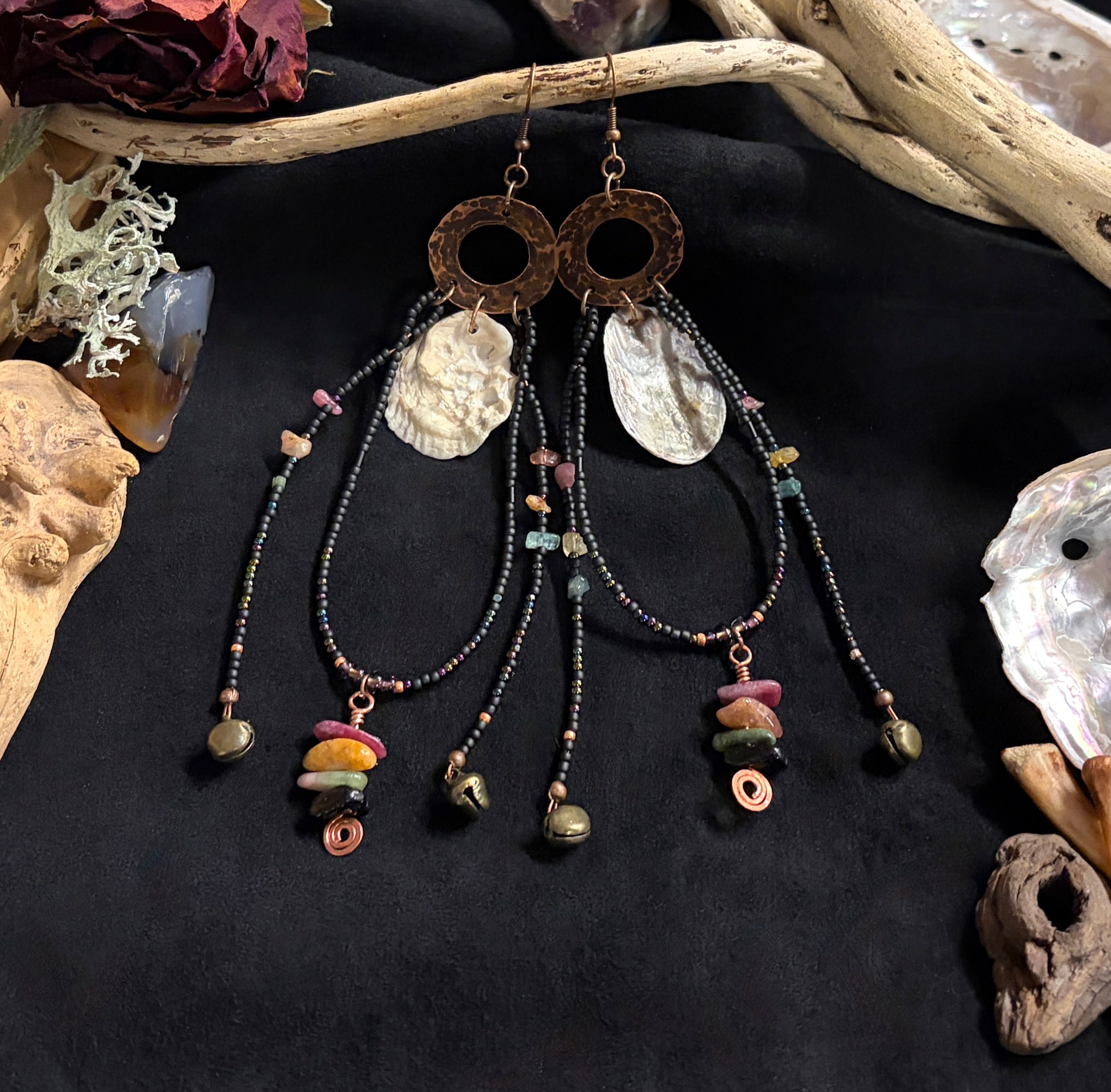 Dark Shores Beaded Tourmaline Statement Earrings