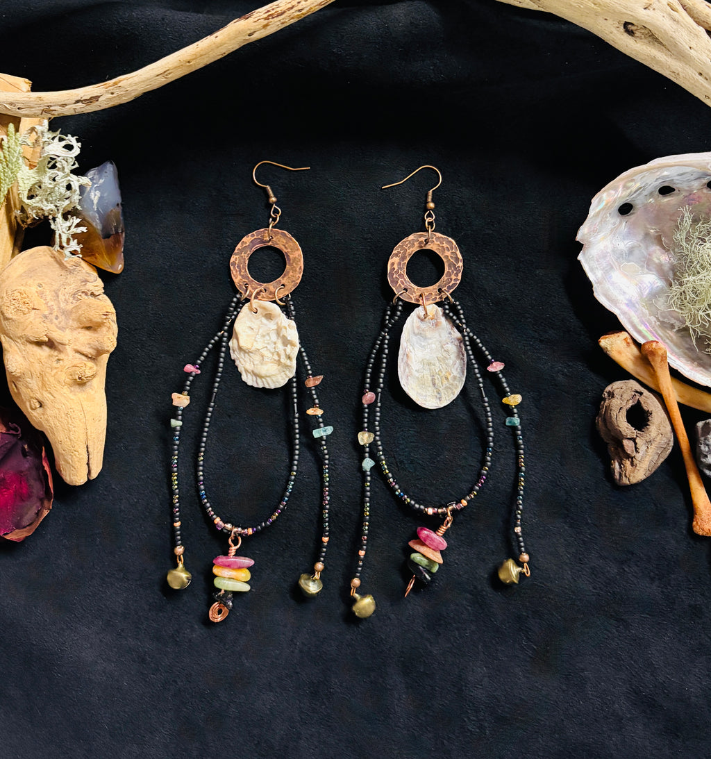 Dark Shores Beaded Tourmaline Statement Earrings