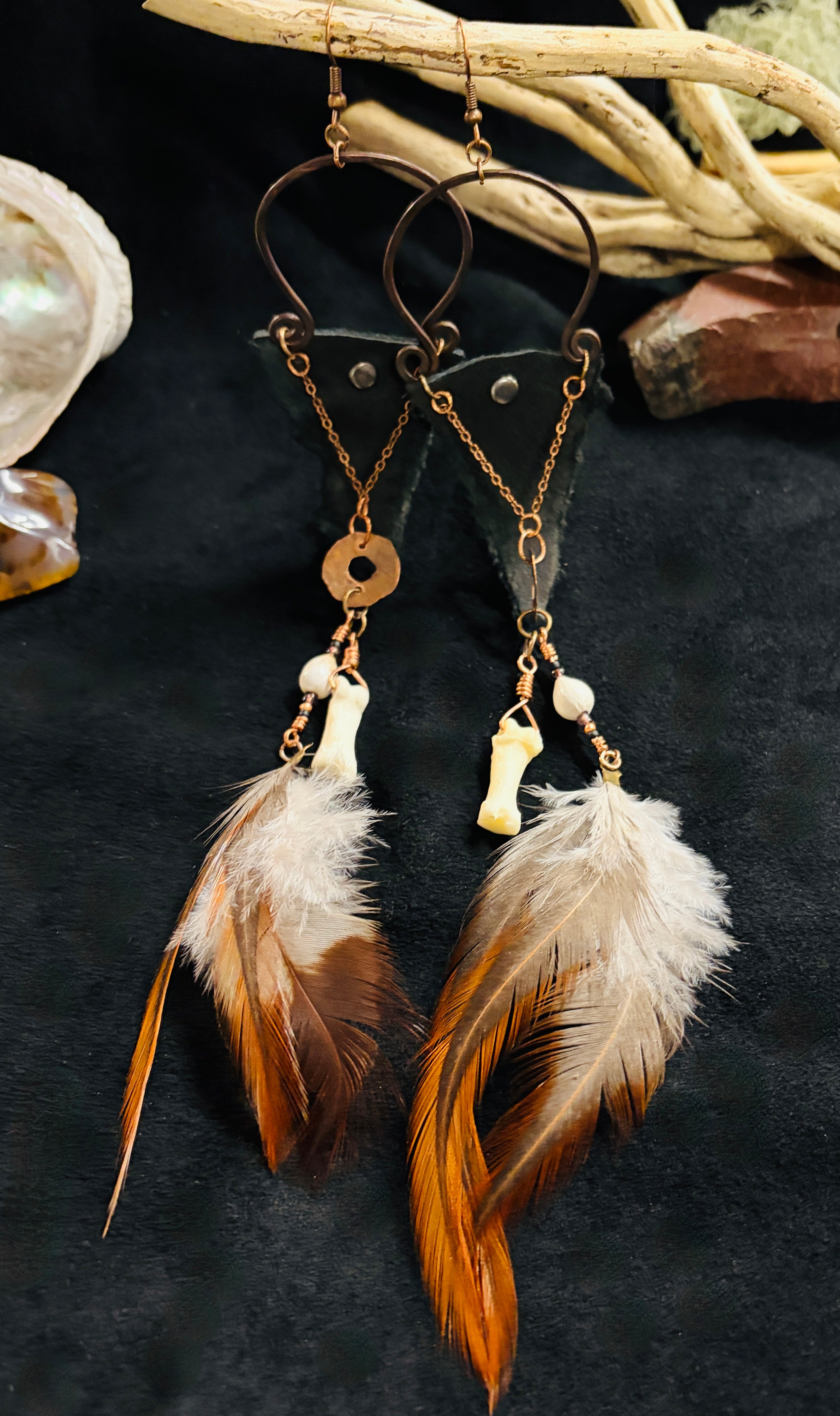 Bone & Feather Shoulder Duster Earrings