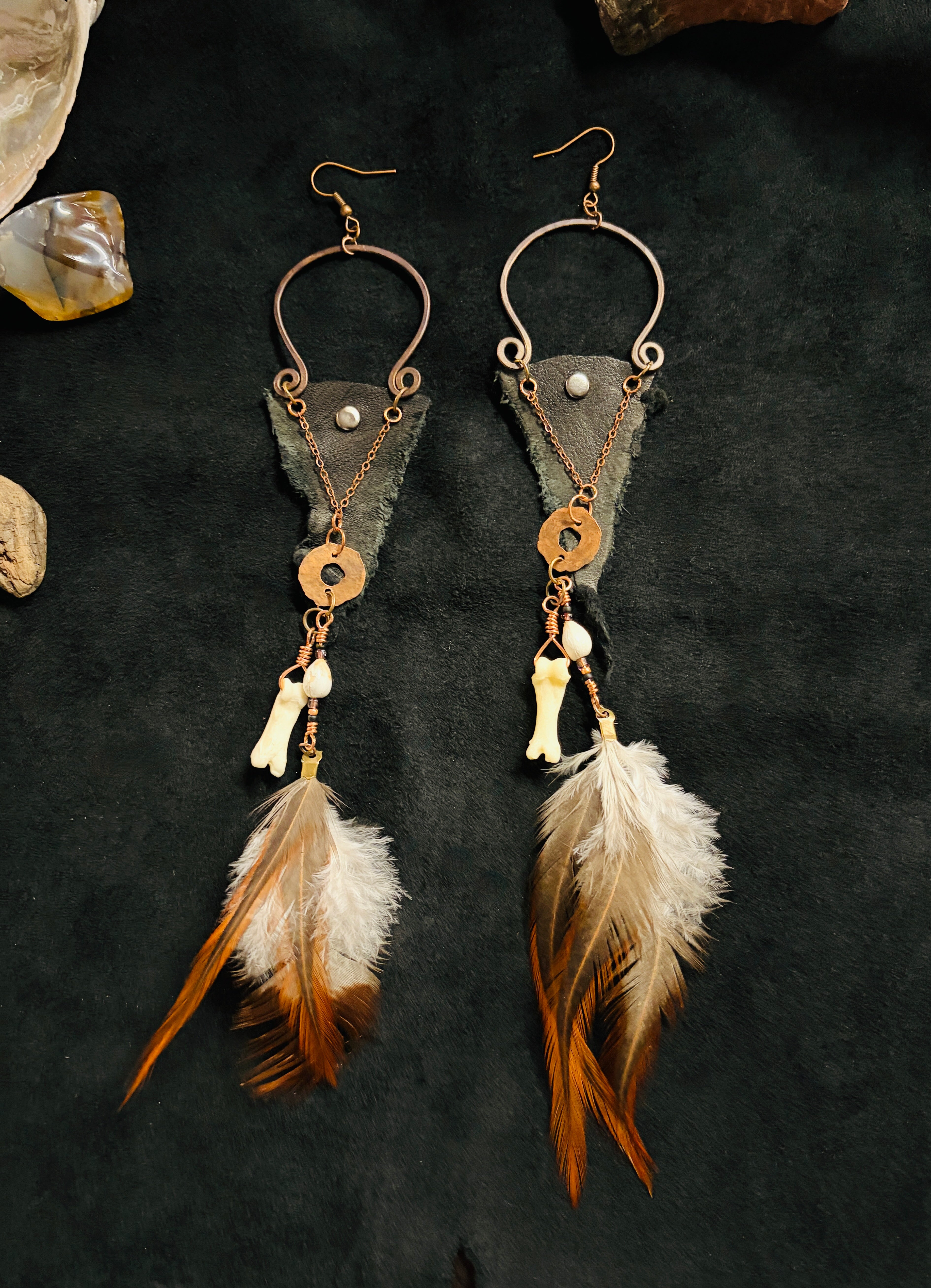 Bone & Feather Shoulder Duster Earrings