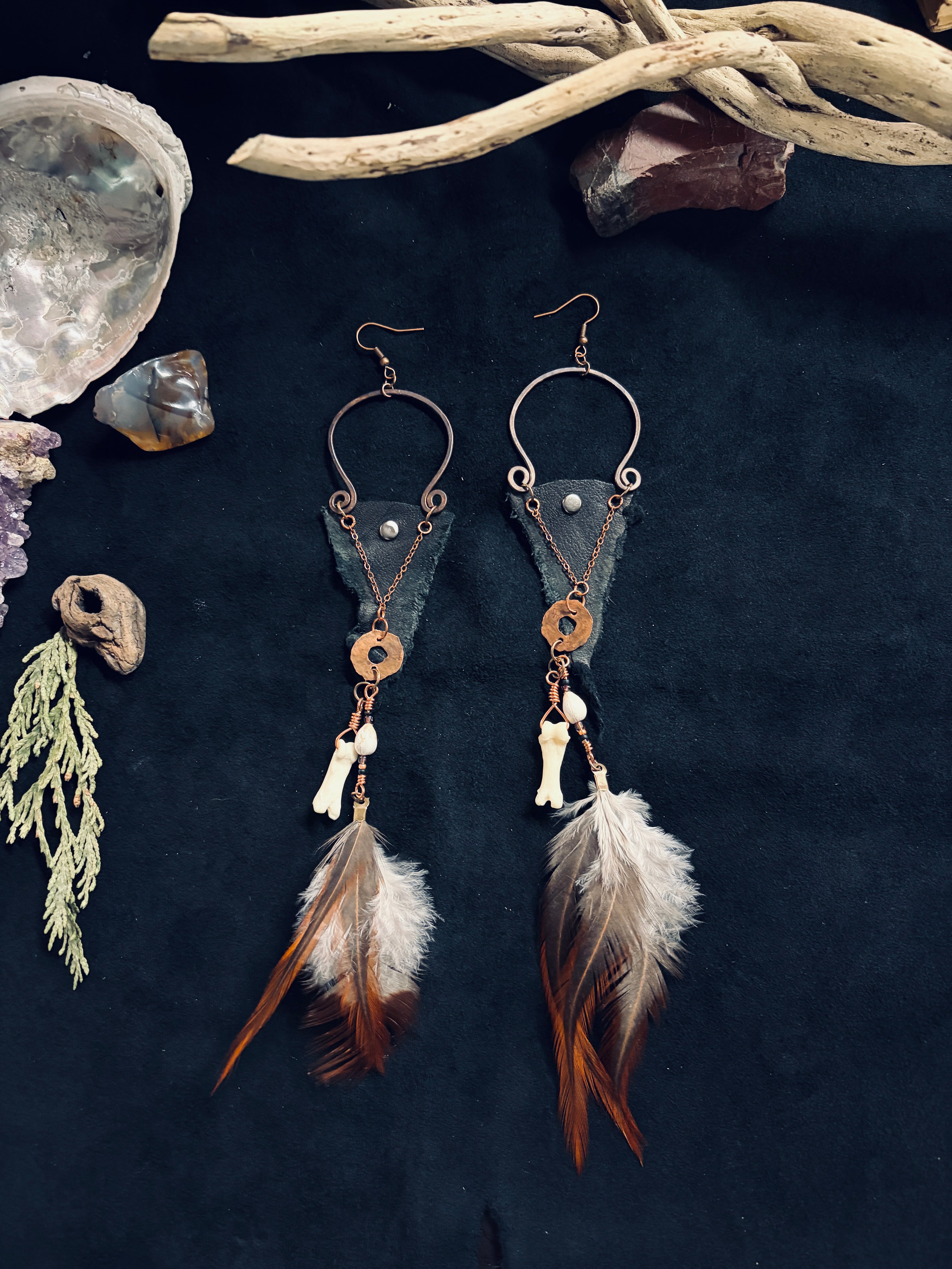 Bone & Feather Shoulder Duster Earrings