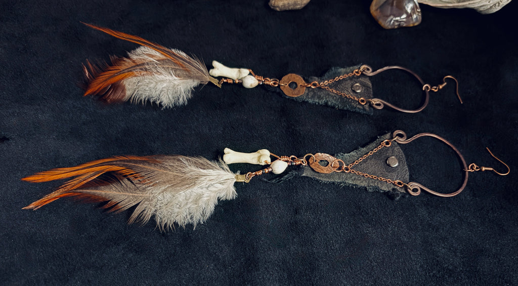 Bone & Feather Shoulder Duster Earrings