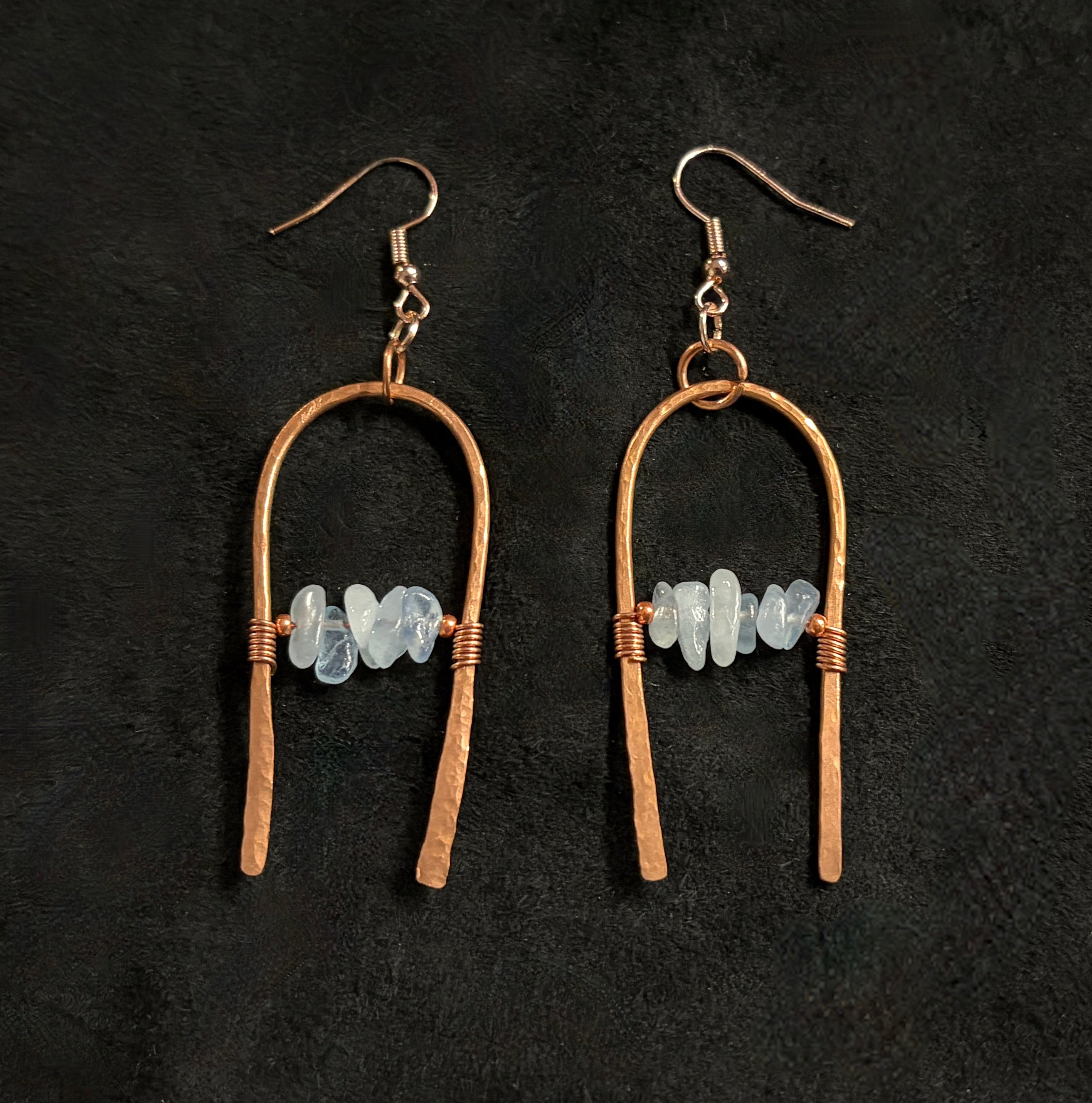 Hammered Copper Arch Earrings with Aquamarine