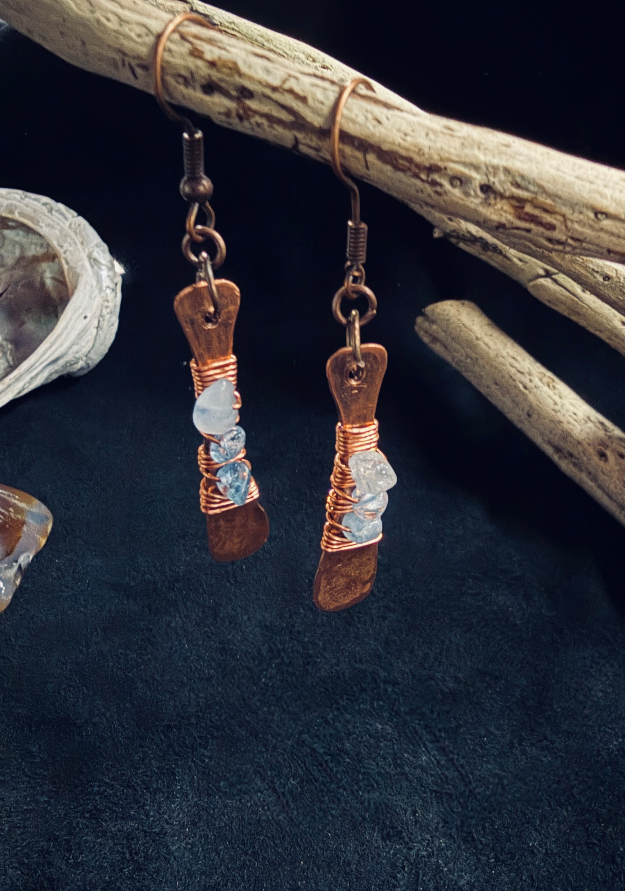 Copper & Aquamarine Paddle Earrings