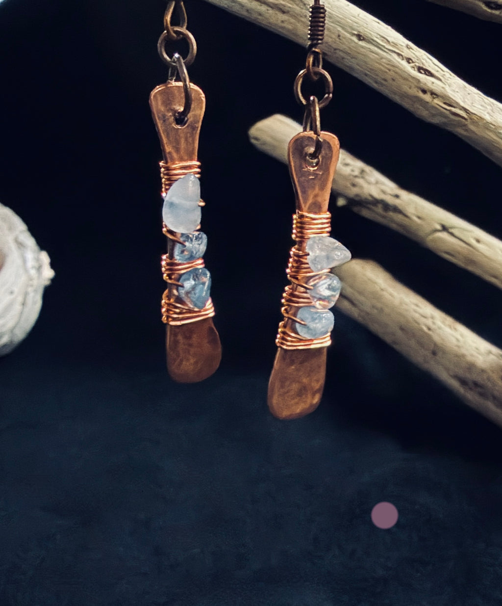 Copper & Aquamarine Paddle Earrings