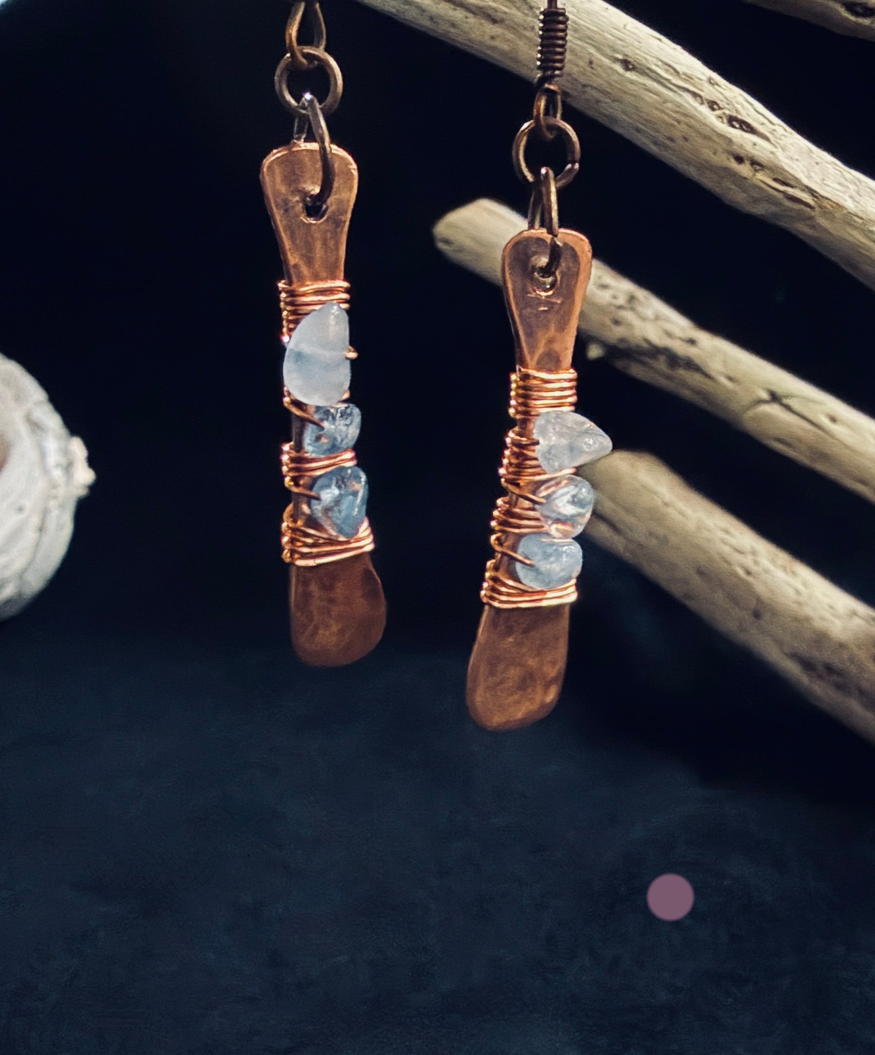 Copper & Aquamarine Paddle Earrings