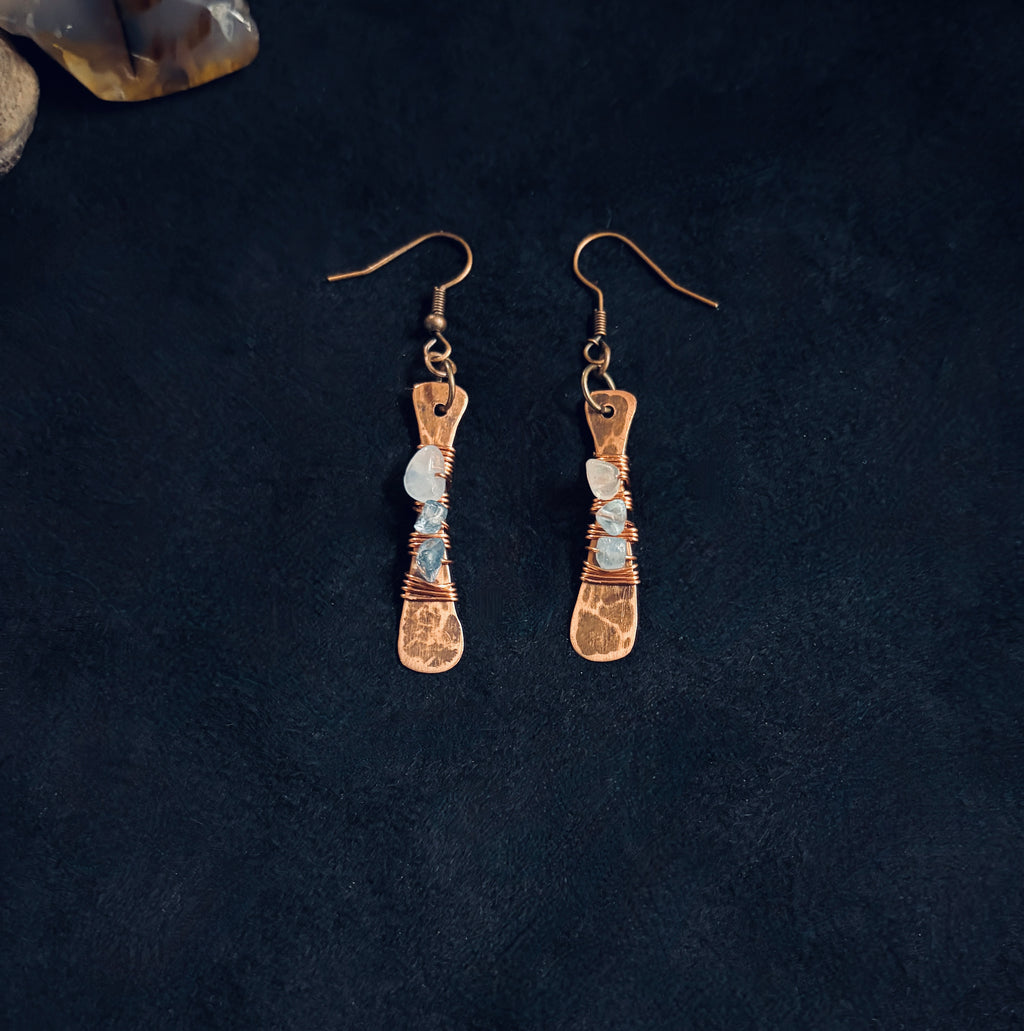 Copper & Aquamarine Paddle Earrings