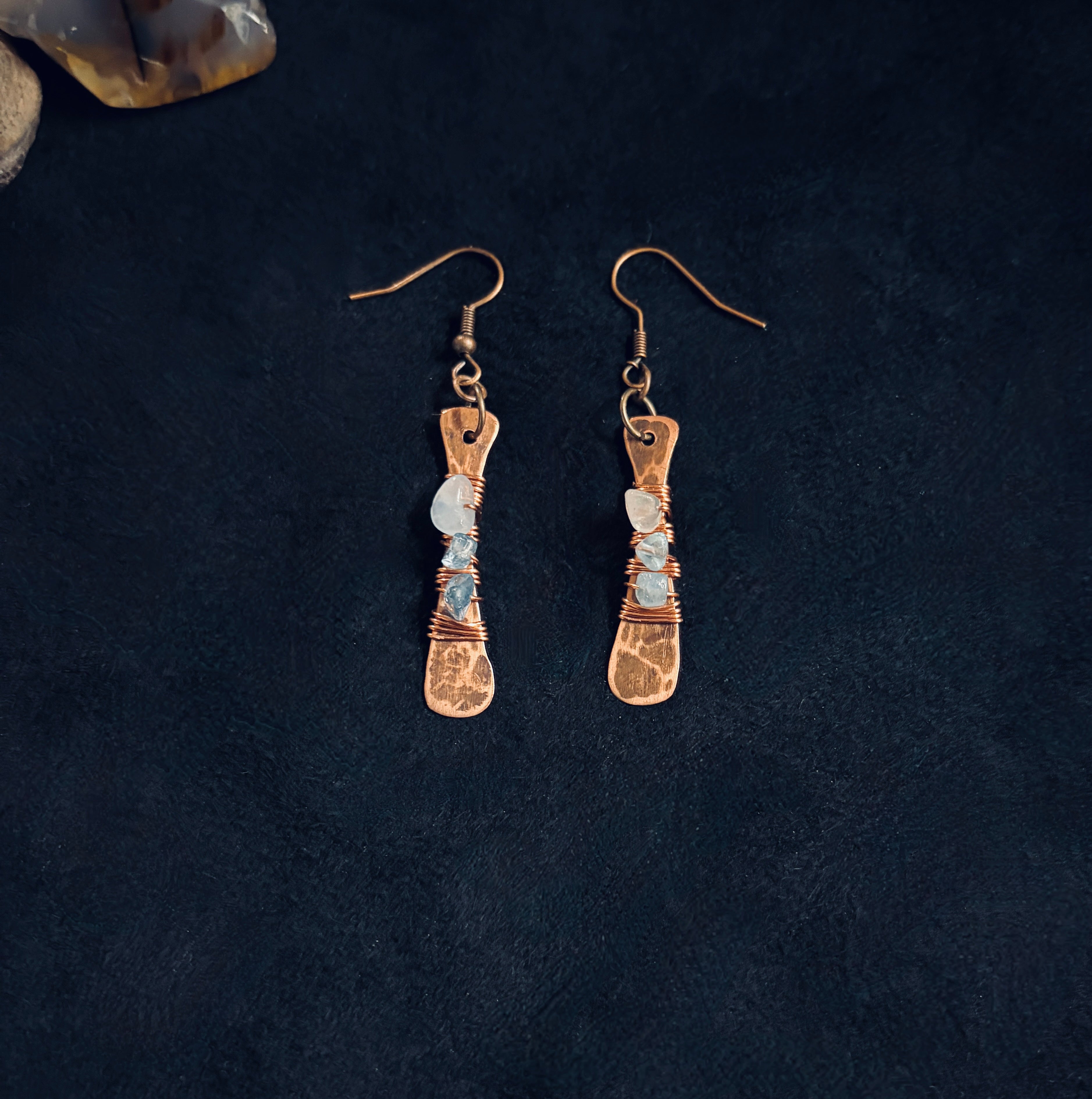 Copper & Aquamarine Paddle Earrings