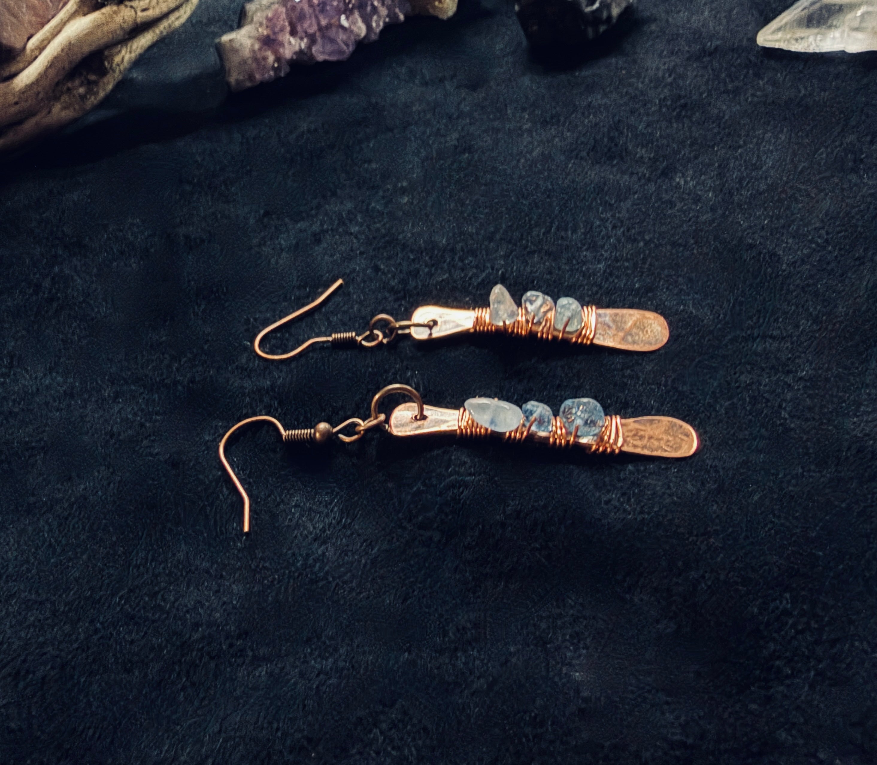 Copper & Aquamarine Paddle Earrings