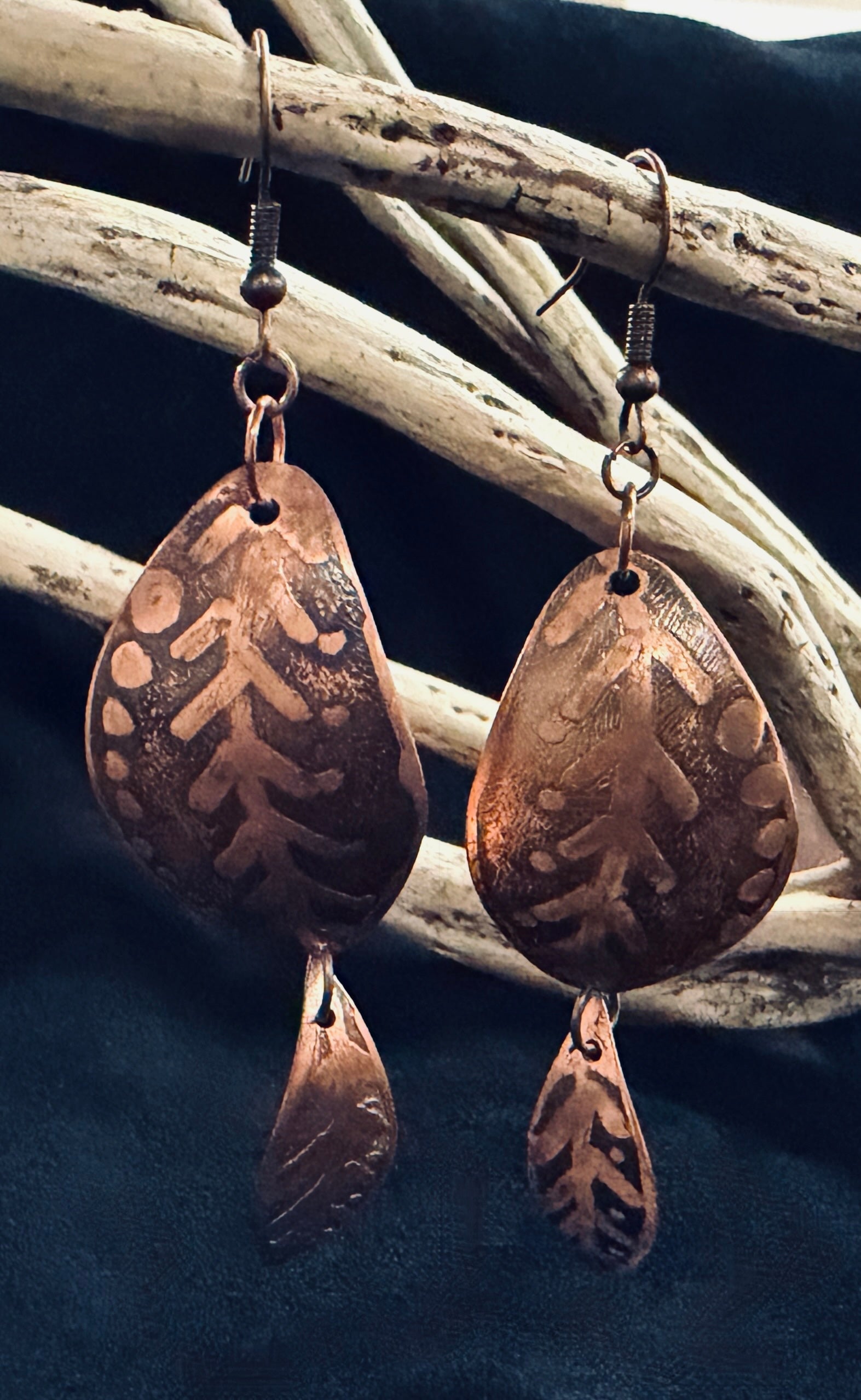 Etched Copper Forest Leaf Earrings