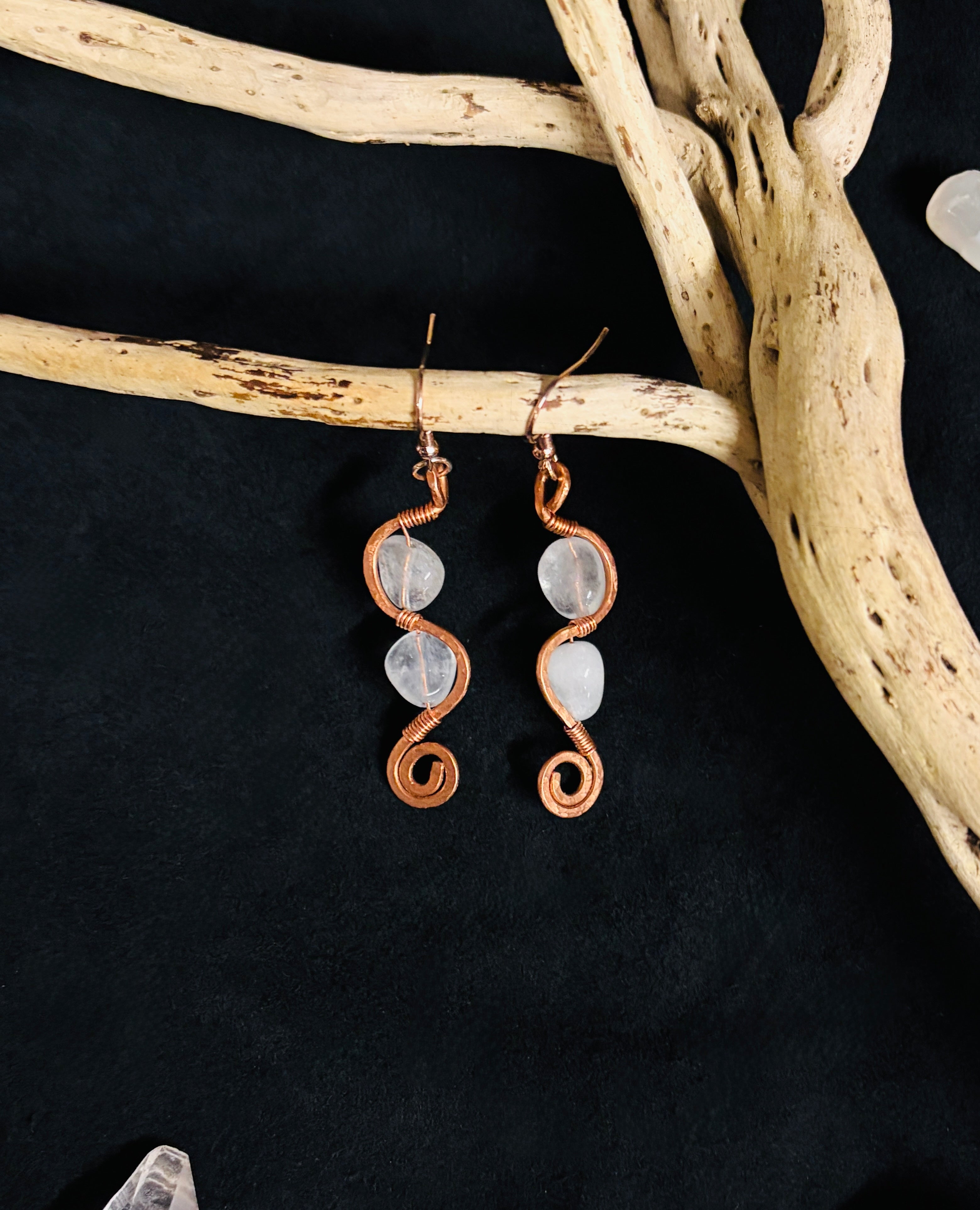 Wire Wrapped Hammered Copper Coil with Aquamarine Nuggets