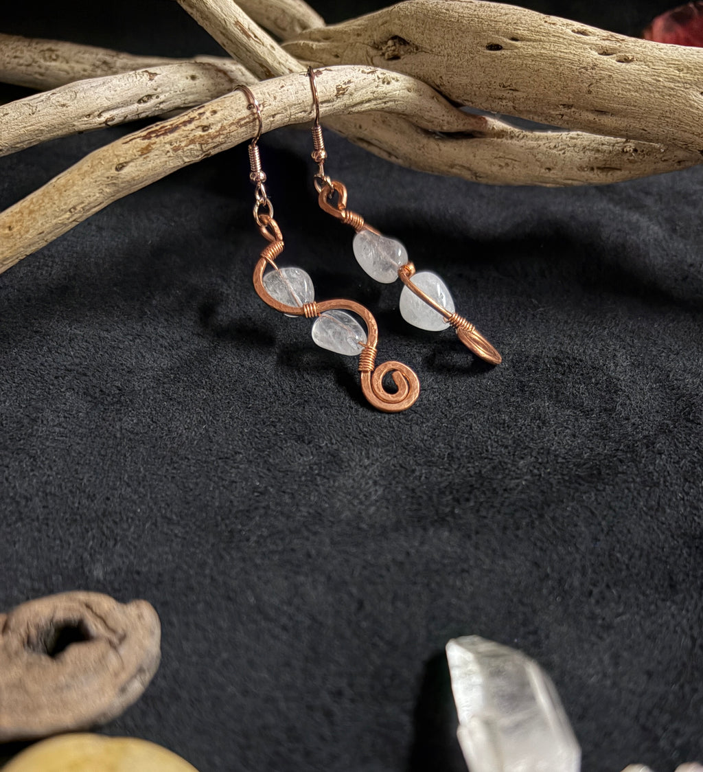 Wire Wrapped Hammered Copper Coil with Aquamarine Nuggets