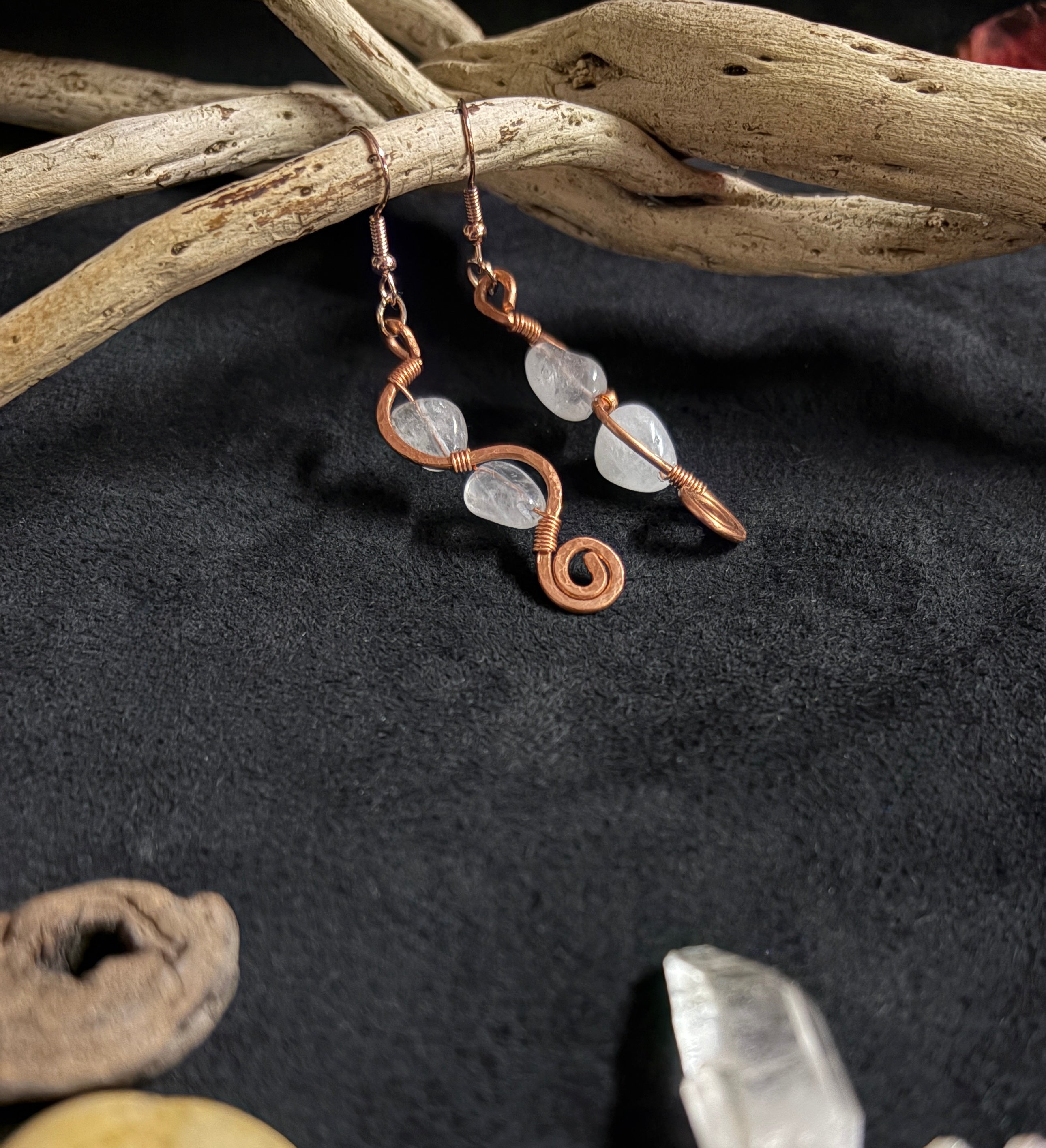 Wire Wrapped Hammered Copper Coil with Aquamarine Nuggets