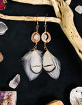 Copper and Aquamarine Earrings with White Feathers