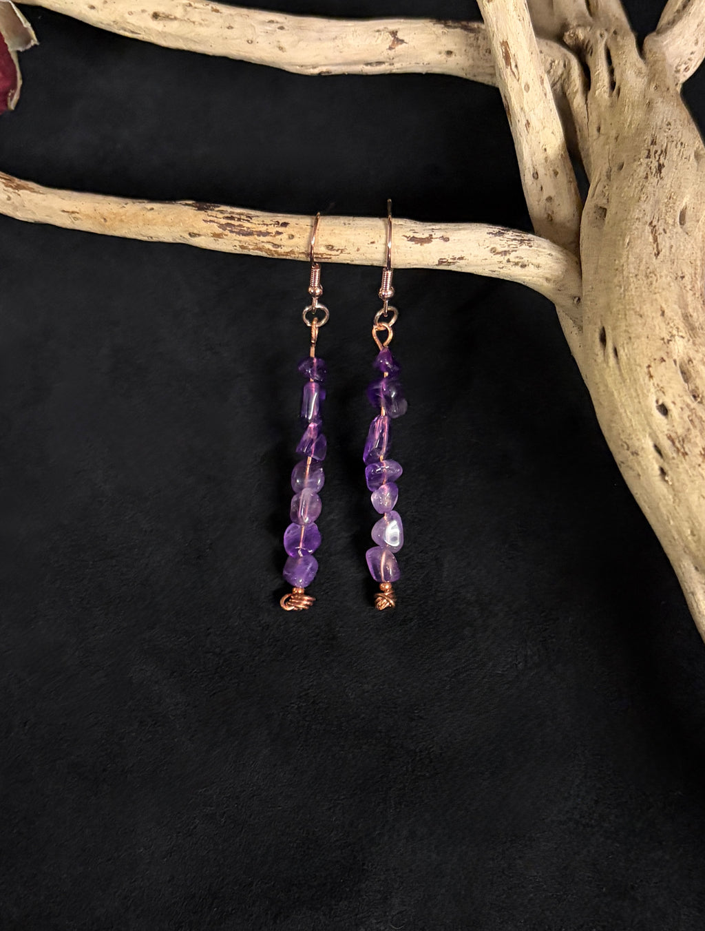 Copper and Amethyst Dangle Earrings