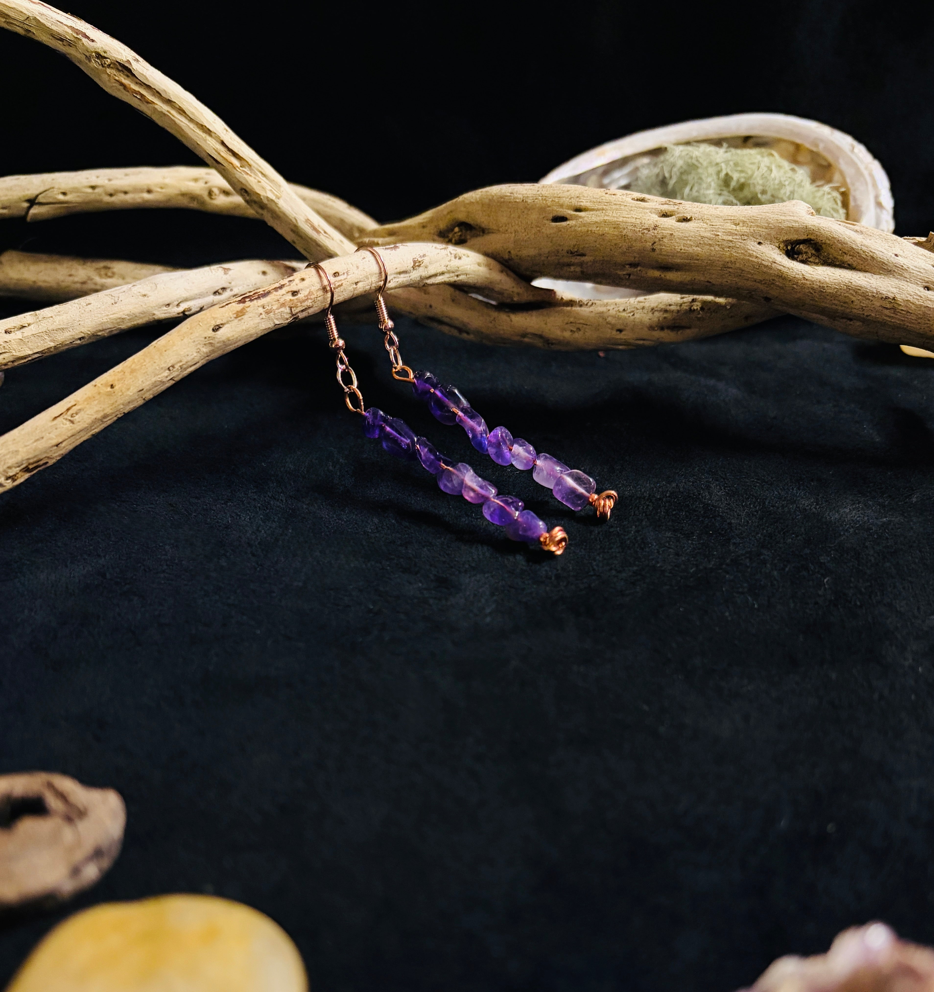 Copper and Amethyst Dangle Earrings
