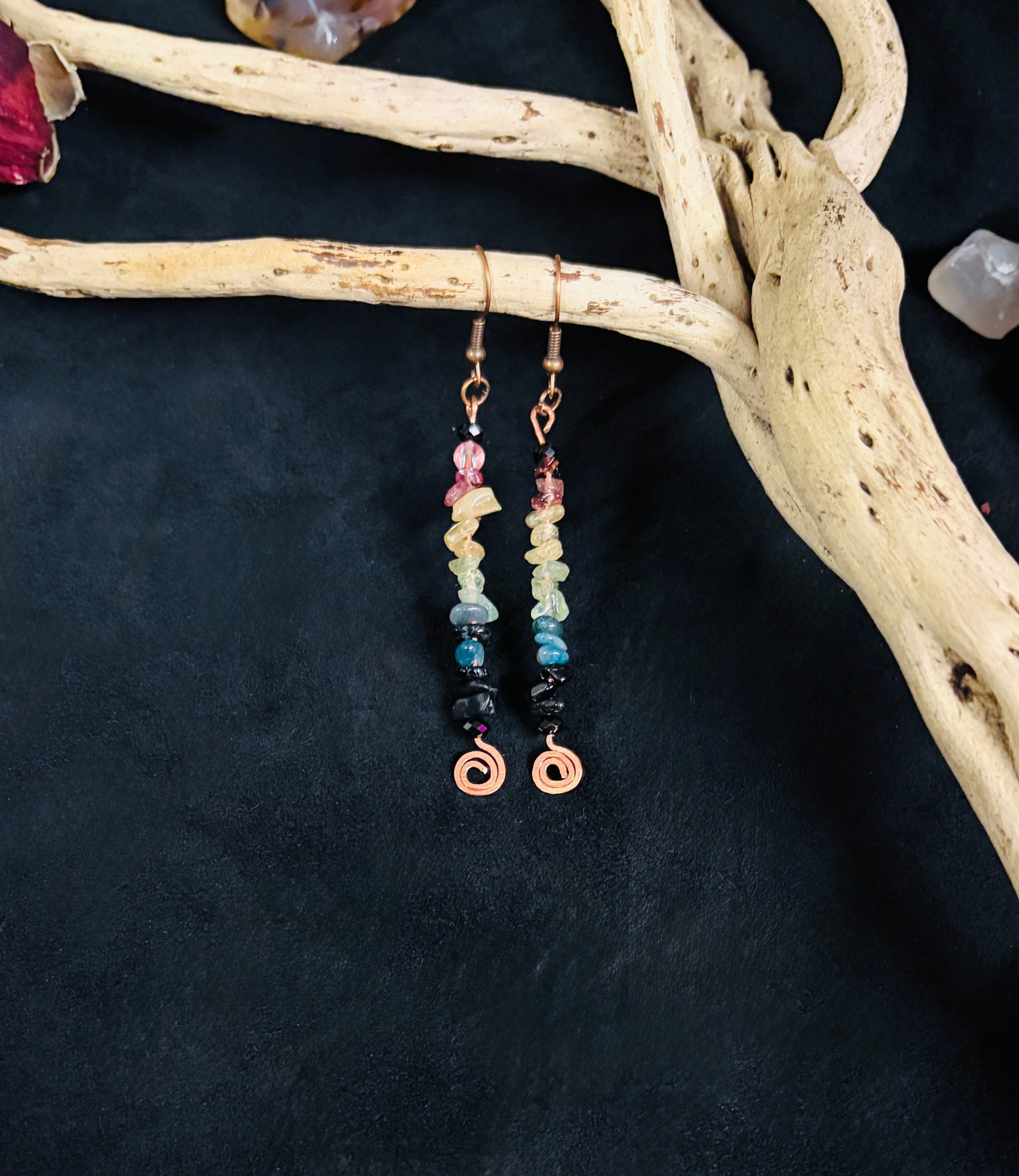 Long Tourmaline & Copper Coil Earrings
