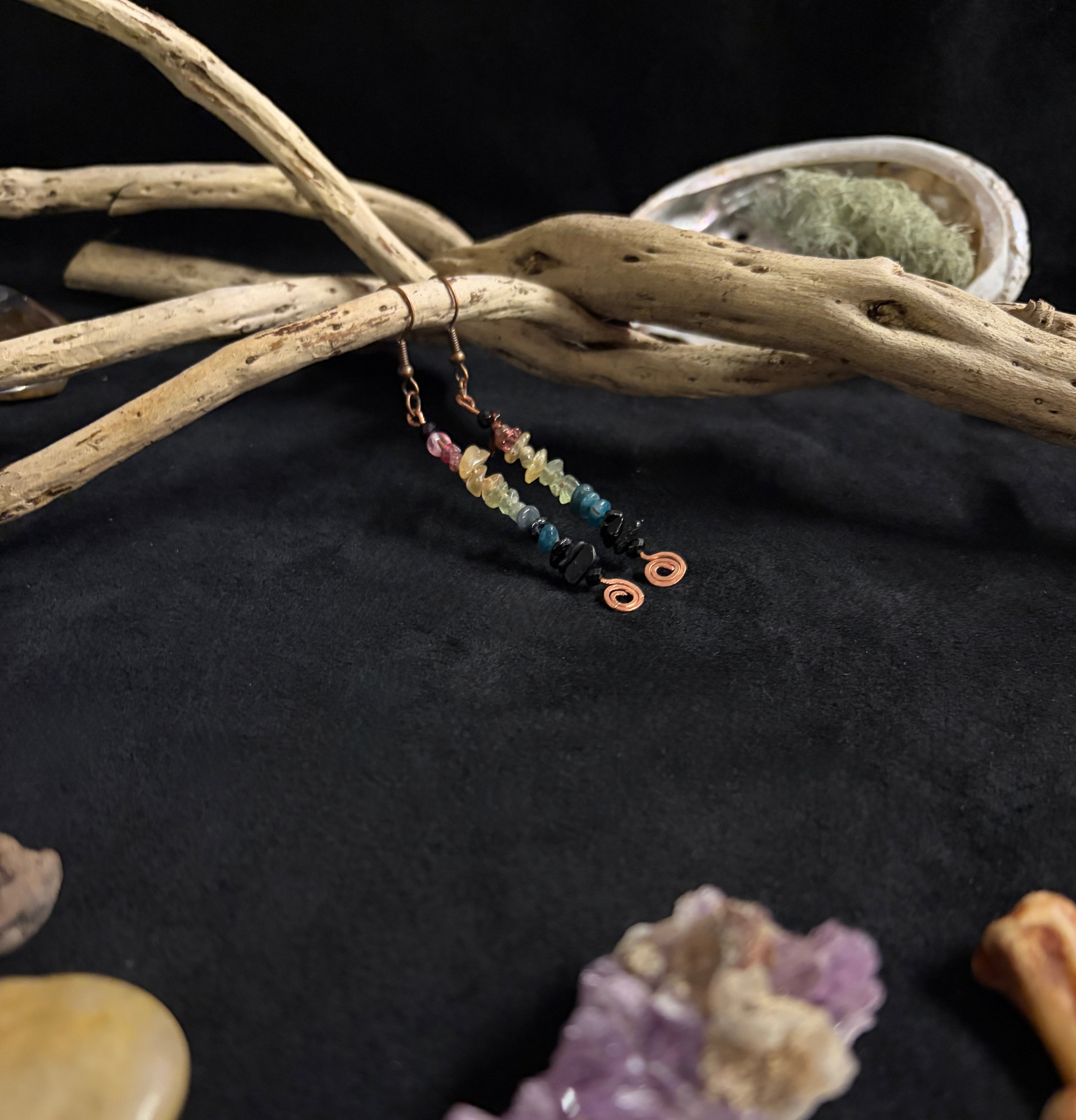 Long Tourmaline & Copper Coil Earrings