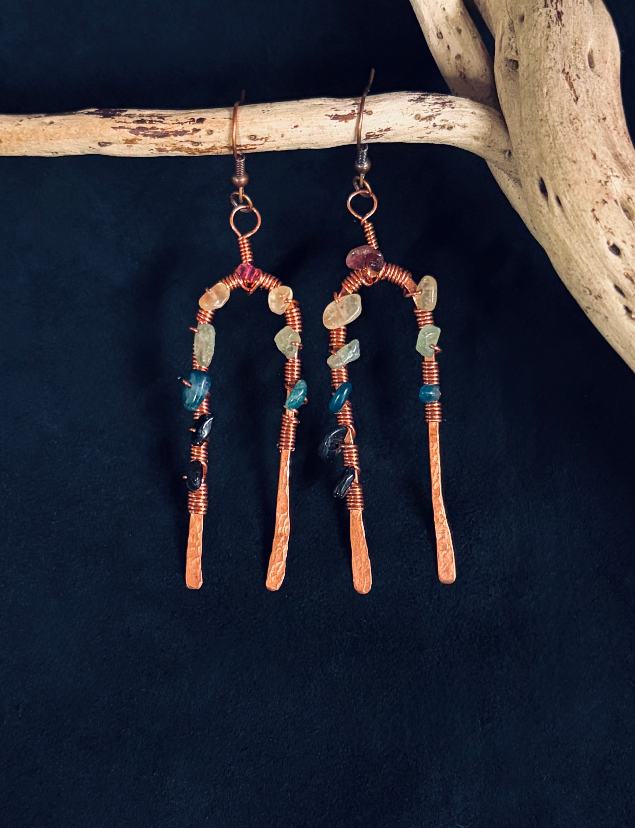 Hammered Copper Arches Wrapped with Colorful Grade A Tourmaline
