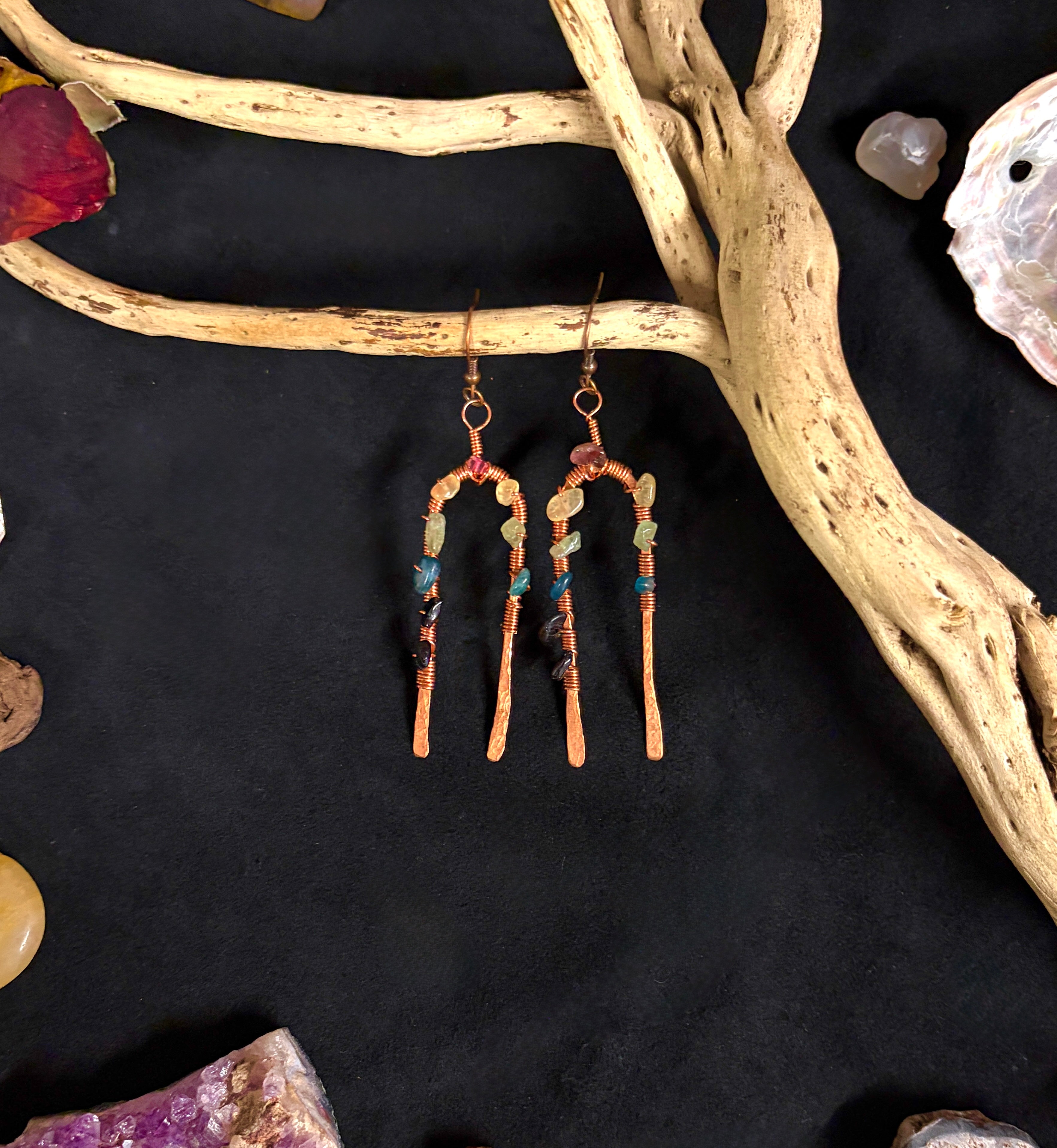 Hammered Copper Arches Wrapped with Colorful Grade A Tourmaline