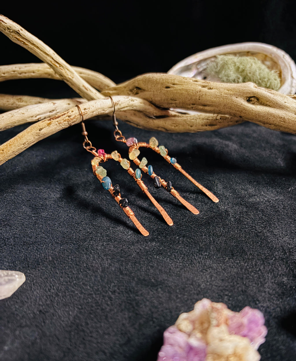 Hammered Copper Arches Wrapped with Colorful Grade A Tourmaline