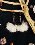 Tourmaline Chip & White Rabbit Puff Earrings