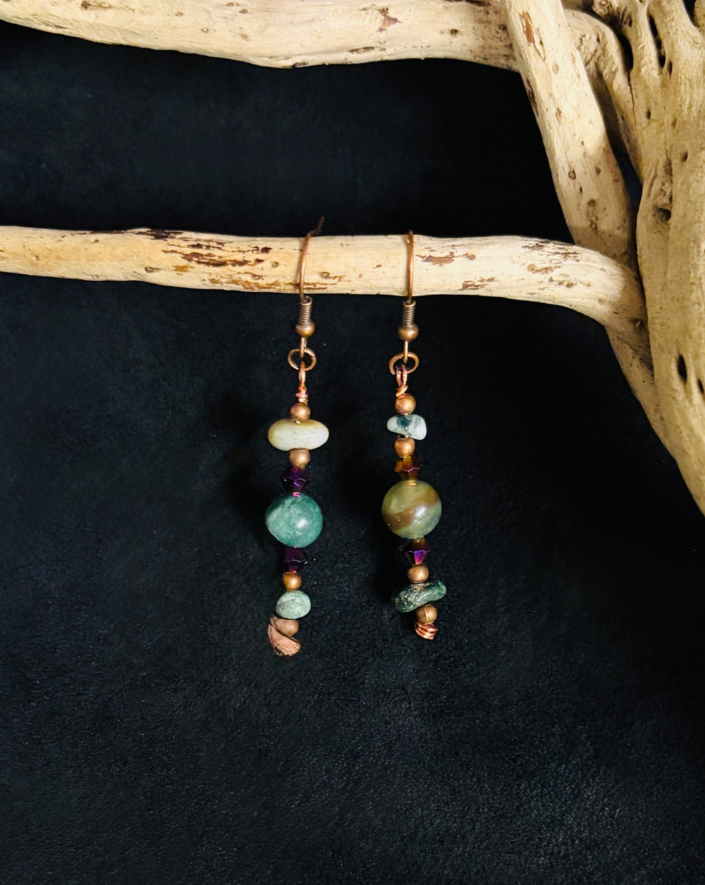 Indian & Moss Agate Dangle Earrings