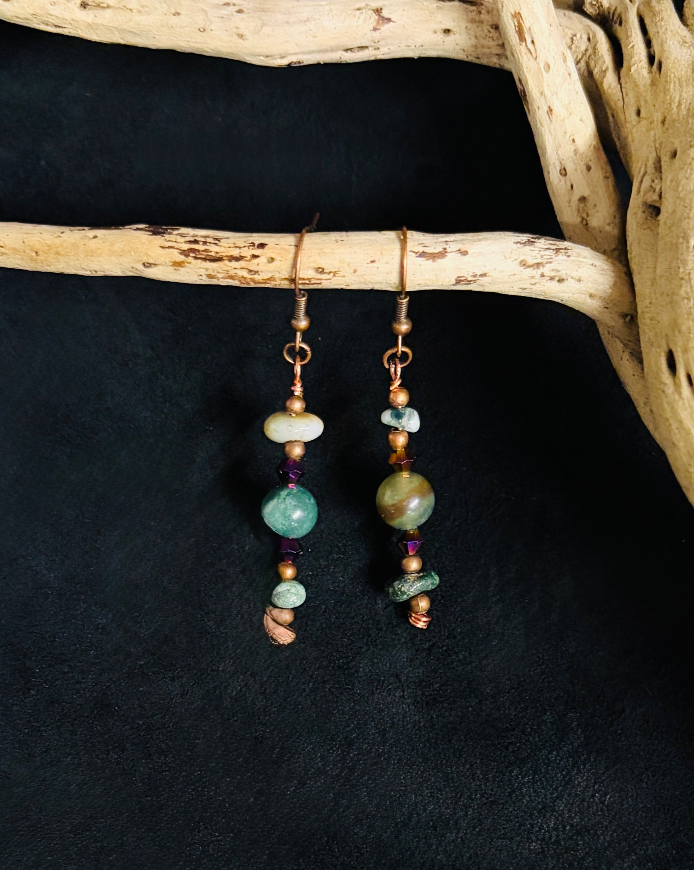 Indian & Moss Agate Dangle Earrings