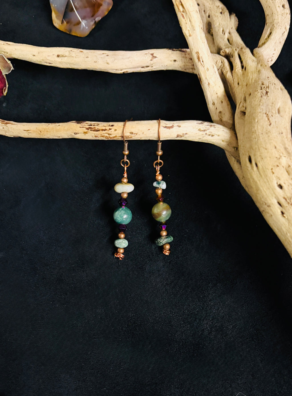 Indian & Moss Agate Dangle Earrings