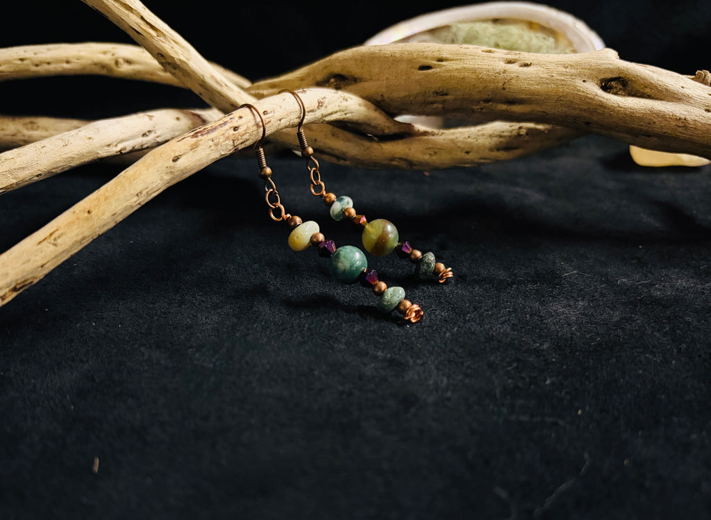 Indian & Moss Agate Dangle Earrings