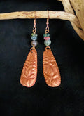 Hand Embossed Copper and India Agate Earrings