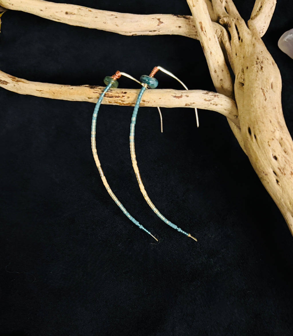 Beaded Marquise Copper Wire Earrings