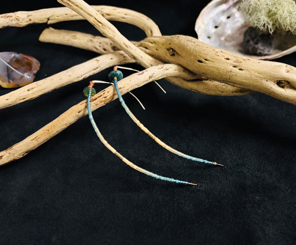 Beaded Marquise Copper Wire Earrings