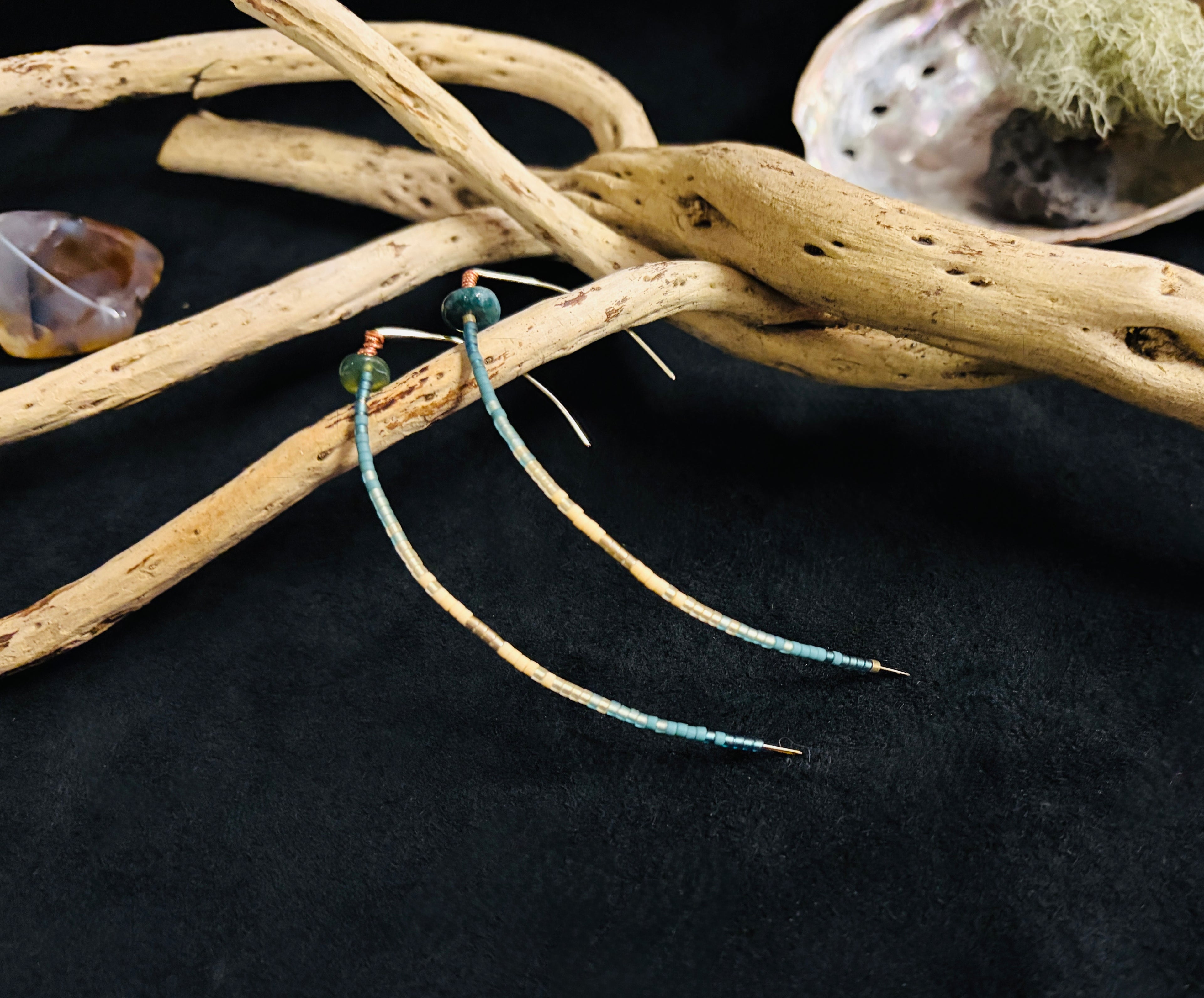 Beaded Marquise Copper Wire Earrings