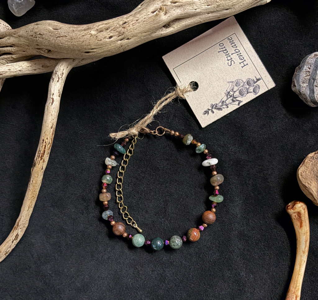 Indian & Moss Agate Adjustable Bracelet