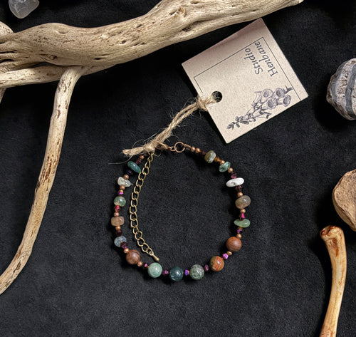 Adjustable Bracelet with Indian & Moss Agate — Handmade Gemstone Jewelry