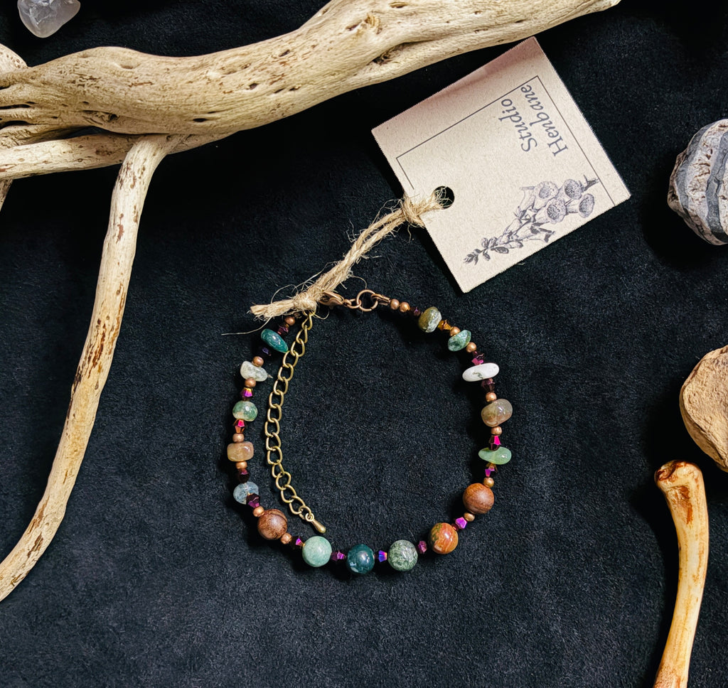 Moss & Ember Set - Indian Agate Bracelet & Earring Bundle