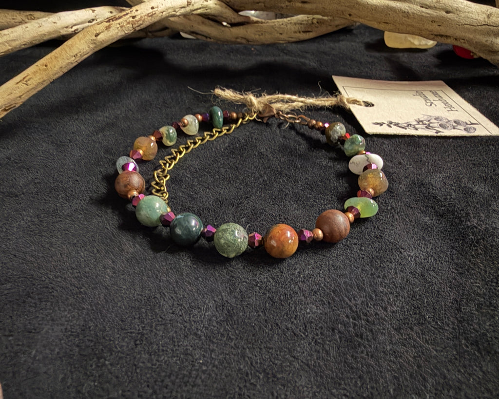 Indian & Moss Agate Adjustable Bracelet