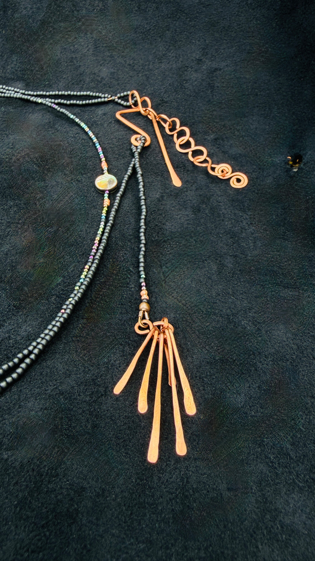 Nocturne | Tourmaline, Shell & Copper Multi-Strand Drape Necklace — Handmade Boho