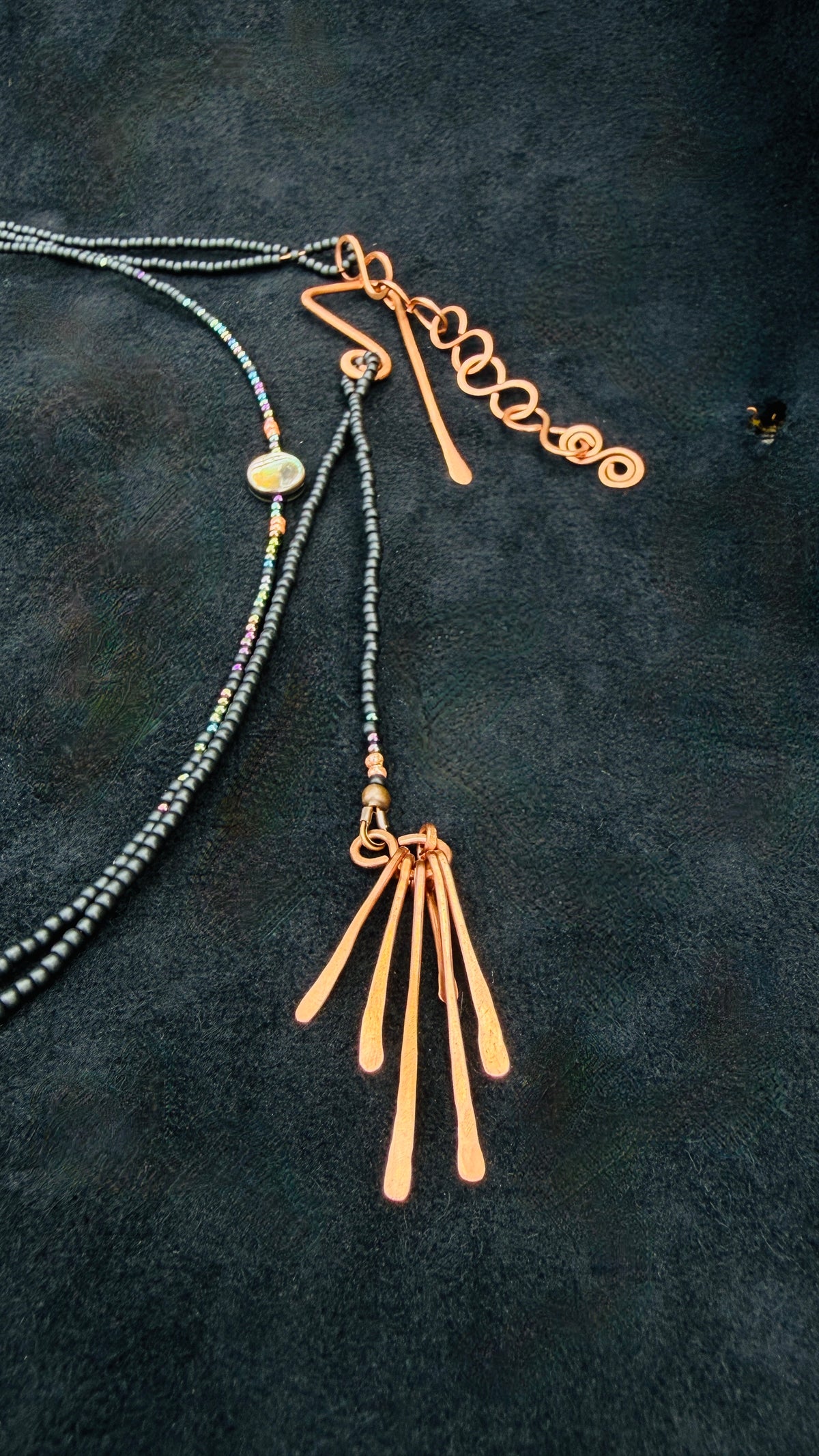 Nocturne | Tourmaline, Shell & Copper Multi-Strand Drape Necklace — Handmade Boho