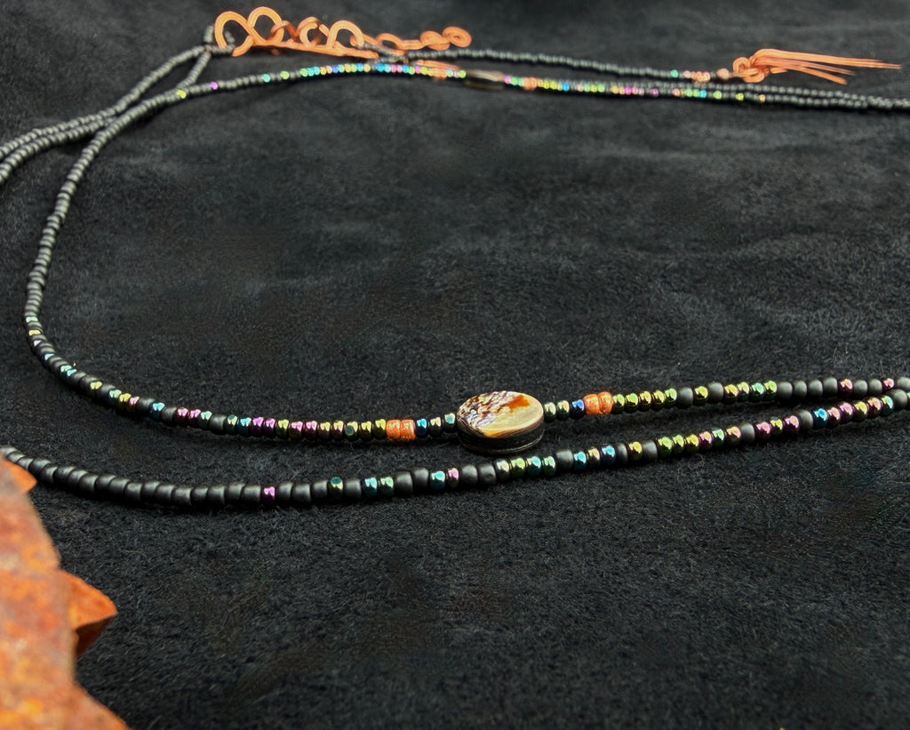 Nocturne | Tourmaline, Shell & Copper Multi-Strand Drape Necklace — Handmade Boho