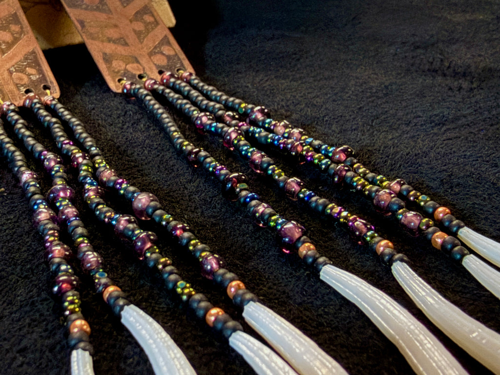 Nocturne | Etched Copper & Dentalium Beaded Fringe Earrings | Thorn